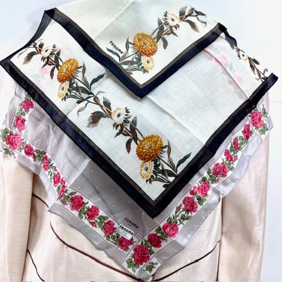 New Set of 2 RENOMA Paris Handkerchief , coton 17" Gray Beige Pink  Floral (35) - Picture 7 of 7